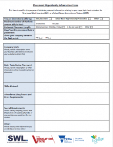 Structured Workplace Learning Placement Information Form